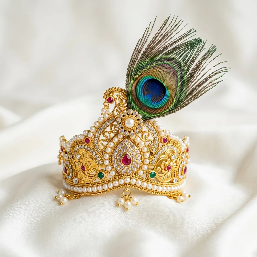 Premium Pearl & Feather Mukut